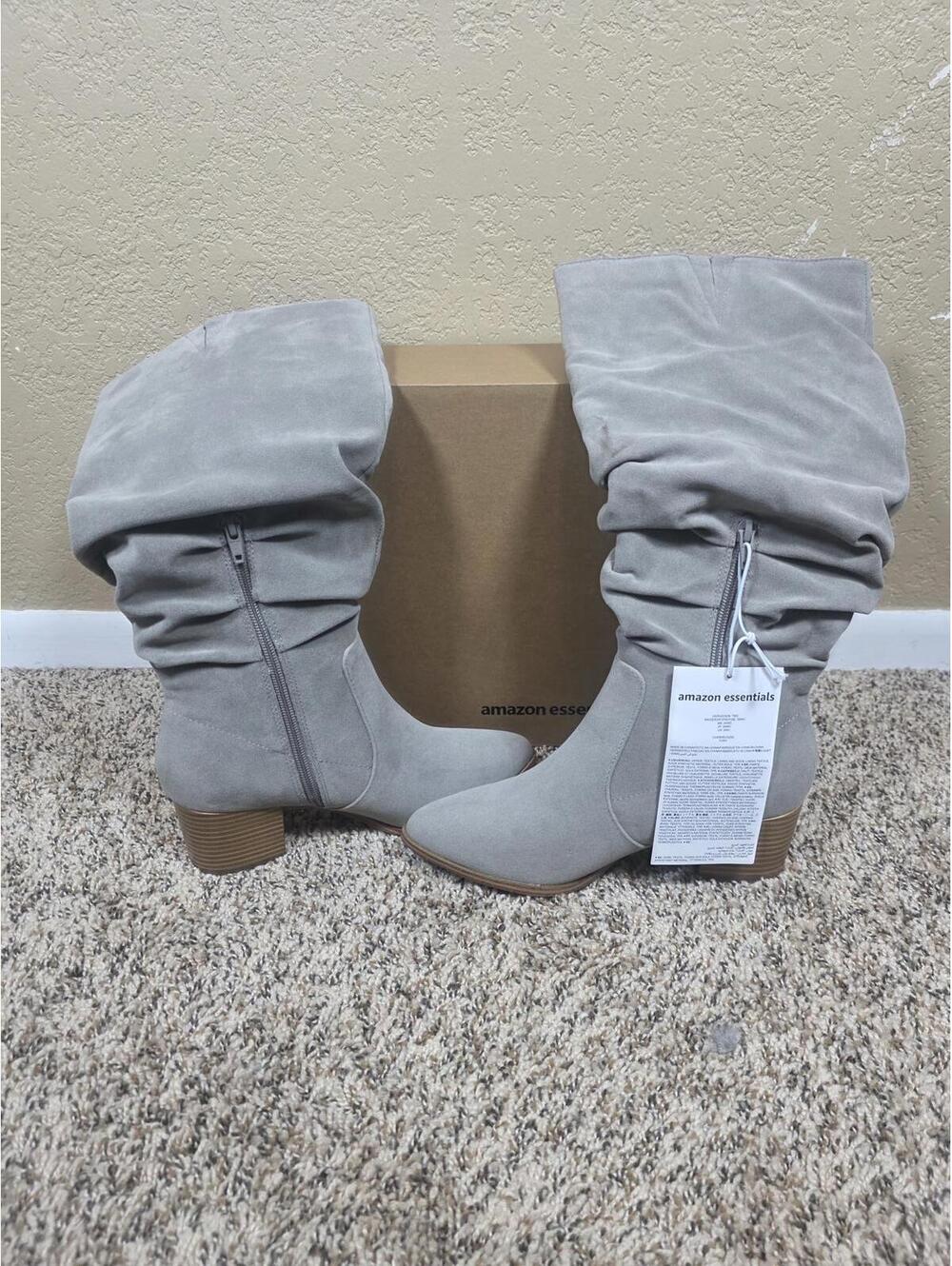 Amazon Essentials Women’s Tall Block Heel Boots Taupe 7 Wide